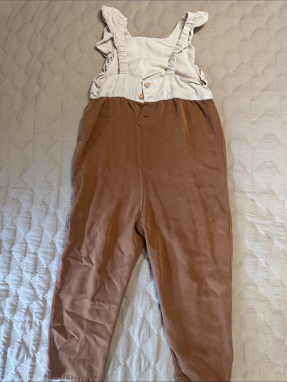Zara Two-Tone Ruffle Strap Romper - White & Brown 4-5 years